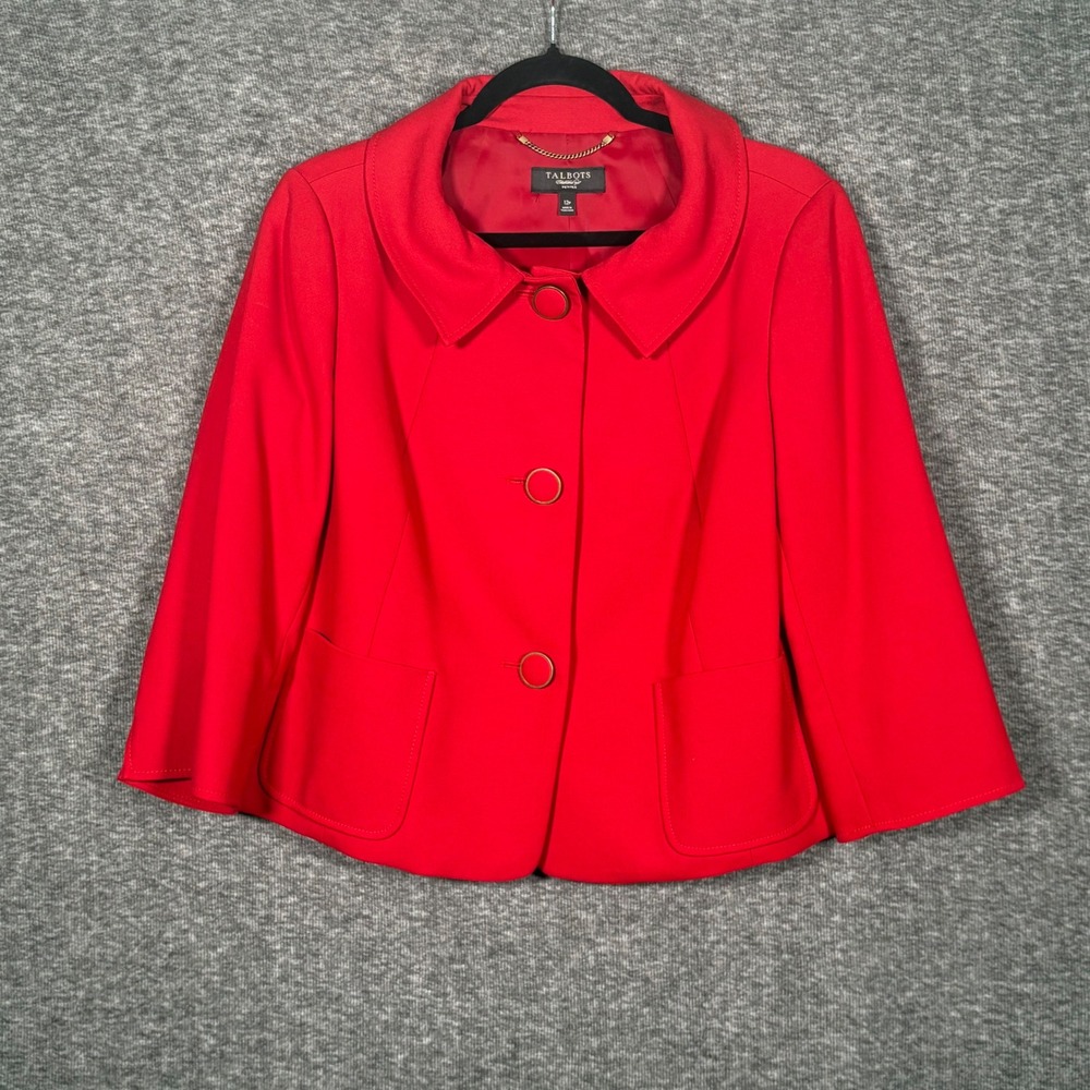 Talbots Petites Red Swing Jacket Peter Pan Collar Womens Size 12P - Picture 2 of 10